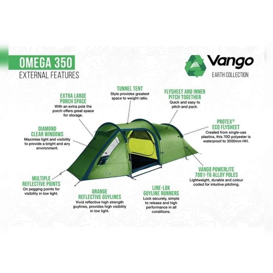 Vango Omega 350 / 3-Persoons Tent Groen 2 Vango Omega 350 / 3-Persoons Tent Groen - Afbeelding 2